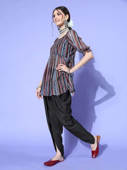 Women Striped Poly Chiffon Print Parade Kurta Set