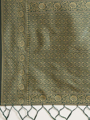 Bottle Green Polka Dot Zari Woven Banarasi Saree