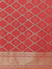 Pink and Gold Ethnic Motifs Zari Woven Banarasi Bandhani Saree