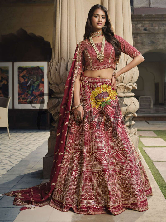 Red Hand Embroidered Lehenga Choli Set