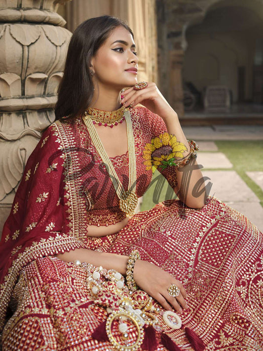 Red Hand Embroidered Lehenga Choli Set
