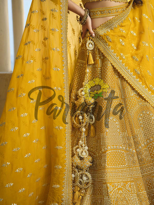 Mustard Hand Embroidered Lehenga Choli Set