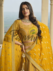 Mustard Hand Embroidered Lehenga Choli Set
