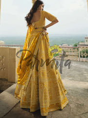 Mustard Hand Embroidered Lehenga Choli Set