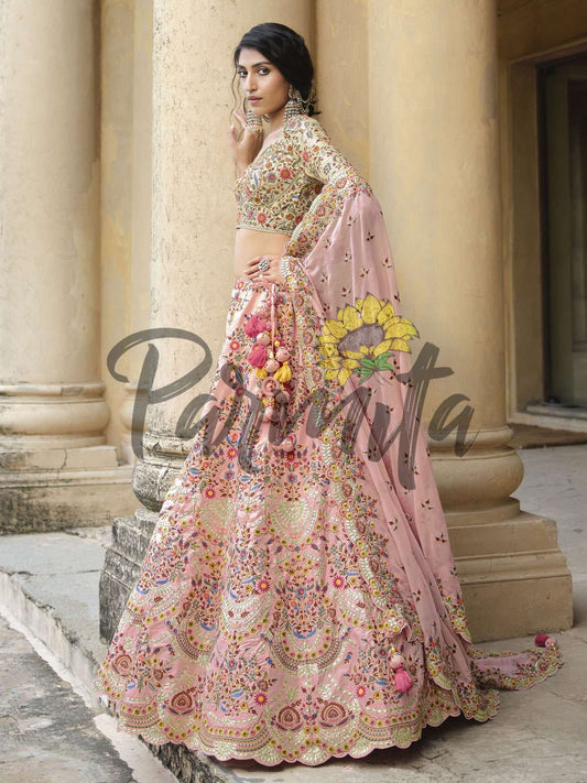 Light Pink Hand Embroidered Lehenga Choli Set