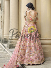 Light Pink Hand Embroidered Lehenga Choli Set