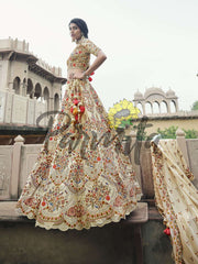 Cream Hand Embroidered Lehenga Choli Set