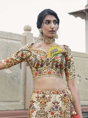 Cream Hand Embroidered Lehenga Choli Set