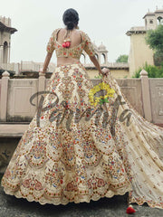 Cream Hand Embroidered Lehenga Choli Set