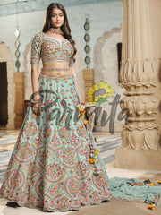 Firozi Blue Hand Embroidered Lehenga Choli Set