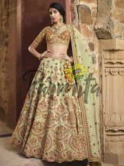 Mehndi Green Hand Embroidered Lehenga Choli Set