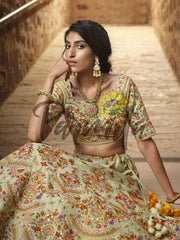 Mehndi Green Hand Embroidered Lehenga Choli Set