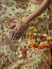 Mehndi Green Hand Embroidered Lehenga Choli Set