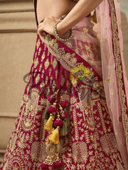 Magenta Pink Multi thread and Sequinned Embroidered lehenga