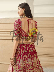 Magenta Pink Multi thread and Sequinned Embroidered lehenga