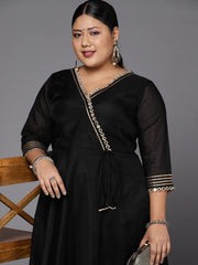 Women Black Mirror Work Anarkali Kurta