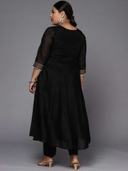 Women Black Mirror Work Anarkali Kurta