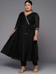 Women Black Mirror Work Anarkali Kurta