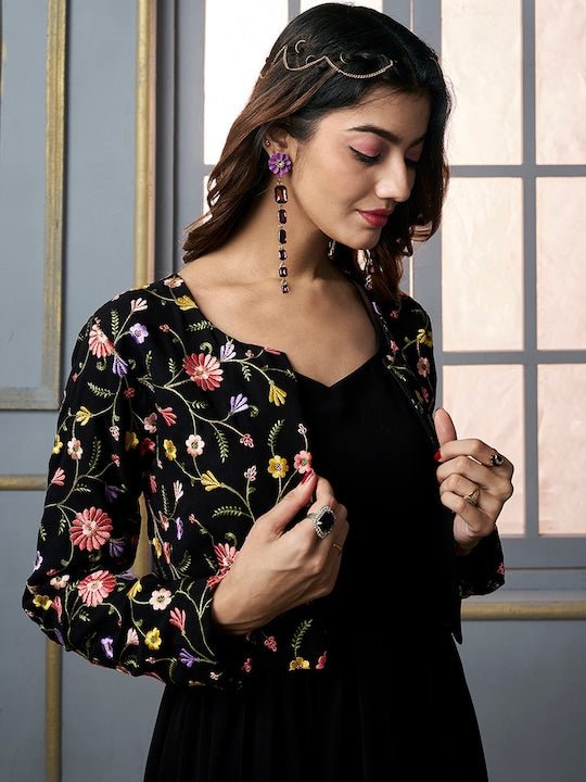 A-line Maxi Ethnic Dress With Jacket - Inddus.com