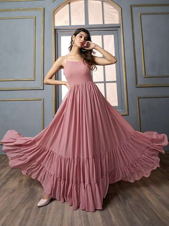 A-line Maxi Ethnic Dress With Jacket - Inddus.com