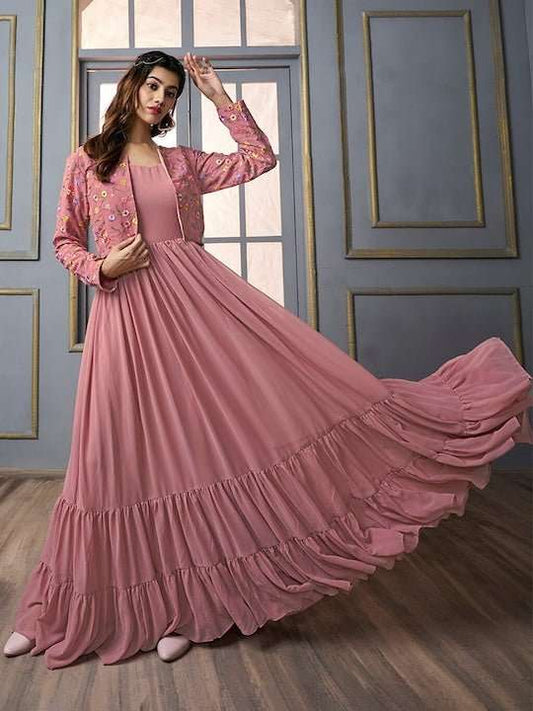 A-line Maxi Ethnic Dress With Jacket - Inddus.com