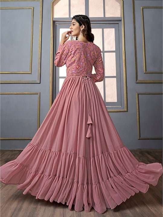 A-line Maxi Ethnic Dress With Jacket - Inddus.com