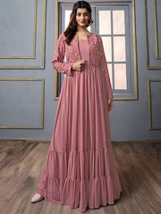 A-line Maxi Ethnic Dress With Jacket - Inddus.com