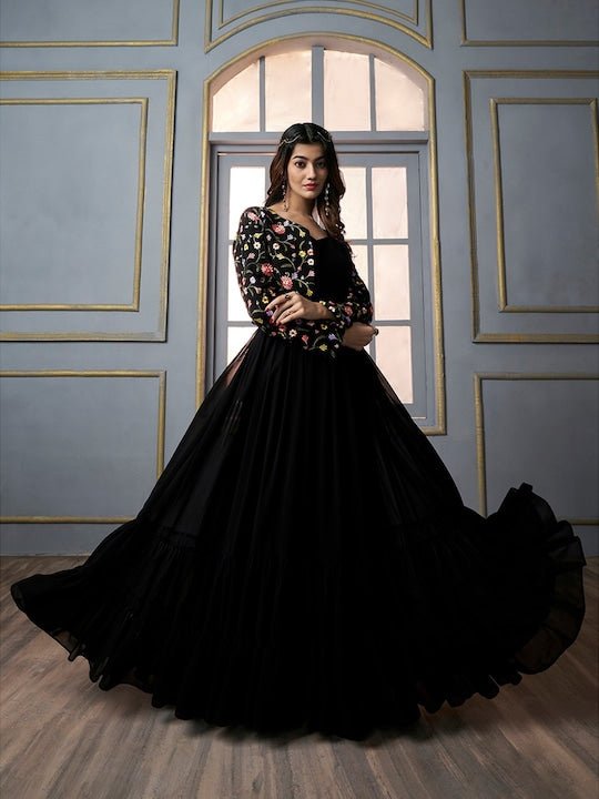 A-line Maxi Ethnic Dress With Jacket - Inddus.com