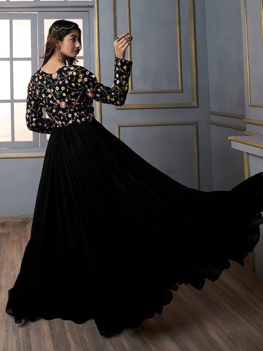 A-line Maxi Ethnic Dress With Jacket - Inddus.com