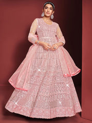 Adorable Pink Net Festive Gown - Inddus.com