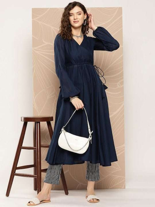 Angrakha Pure Cotton Kurta With Trousers - Inddus.com