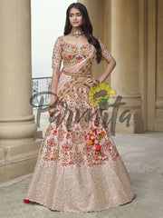 Baby Pink Hand Embroidered Lehenga Choli Set - Inddus.com