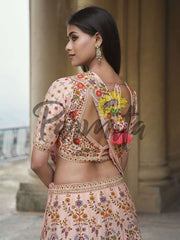 Baby Pink Hand Embroidered Lehenga Choli Set - Inddus.com