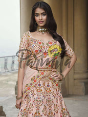 Baby Pink Hand Embroidered Lehenga Choli Set - Inddus.com