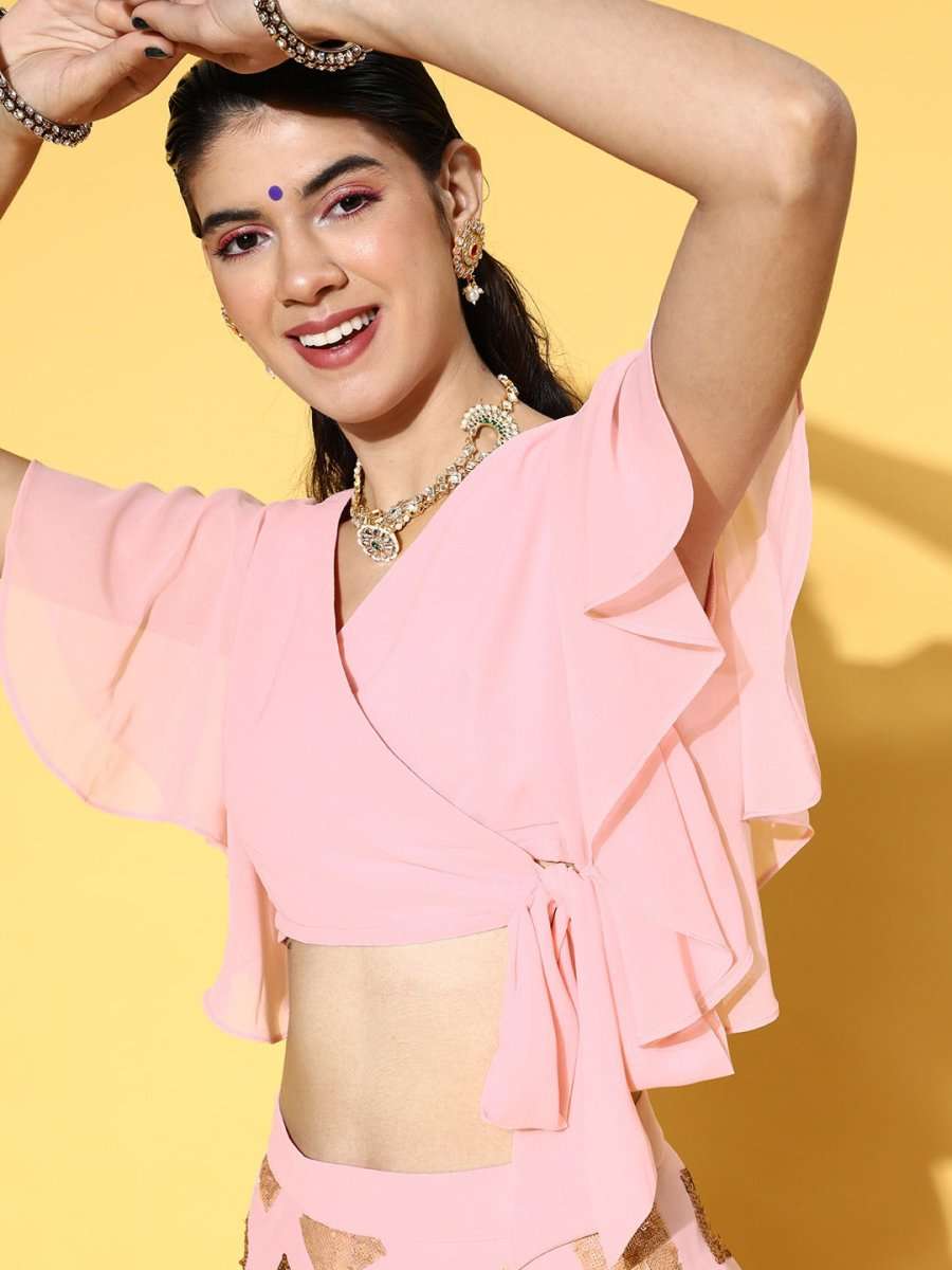 Baby Pink Solid Top & Sequinned Embroidered Skirt - Inddus.com