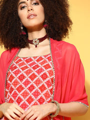 beautiful pink poly georgette embroidered kurta set