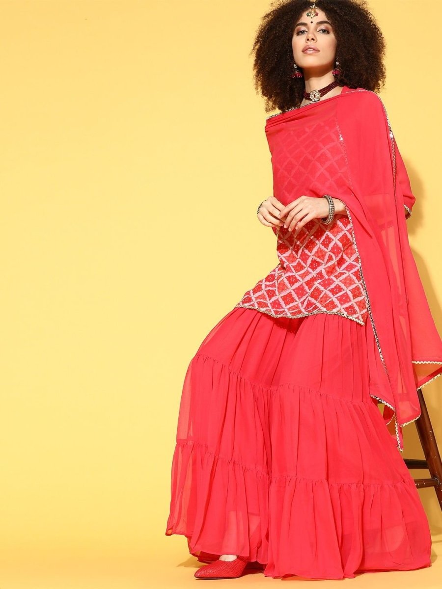 beautiful pink poly georgette embroidered kurta set