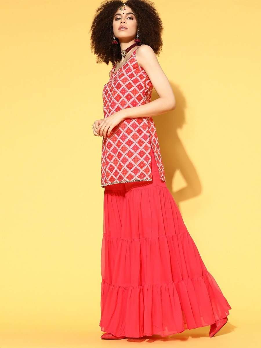 beautiful pink poly georgette embroidered kurta set