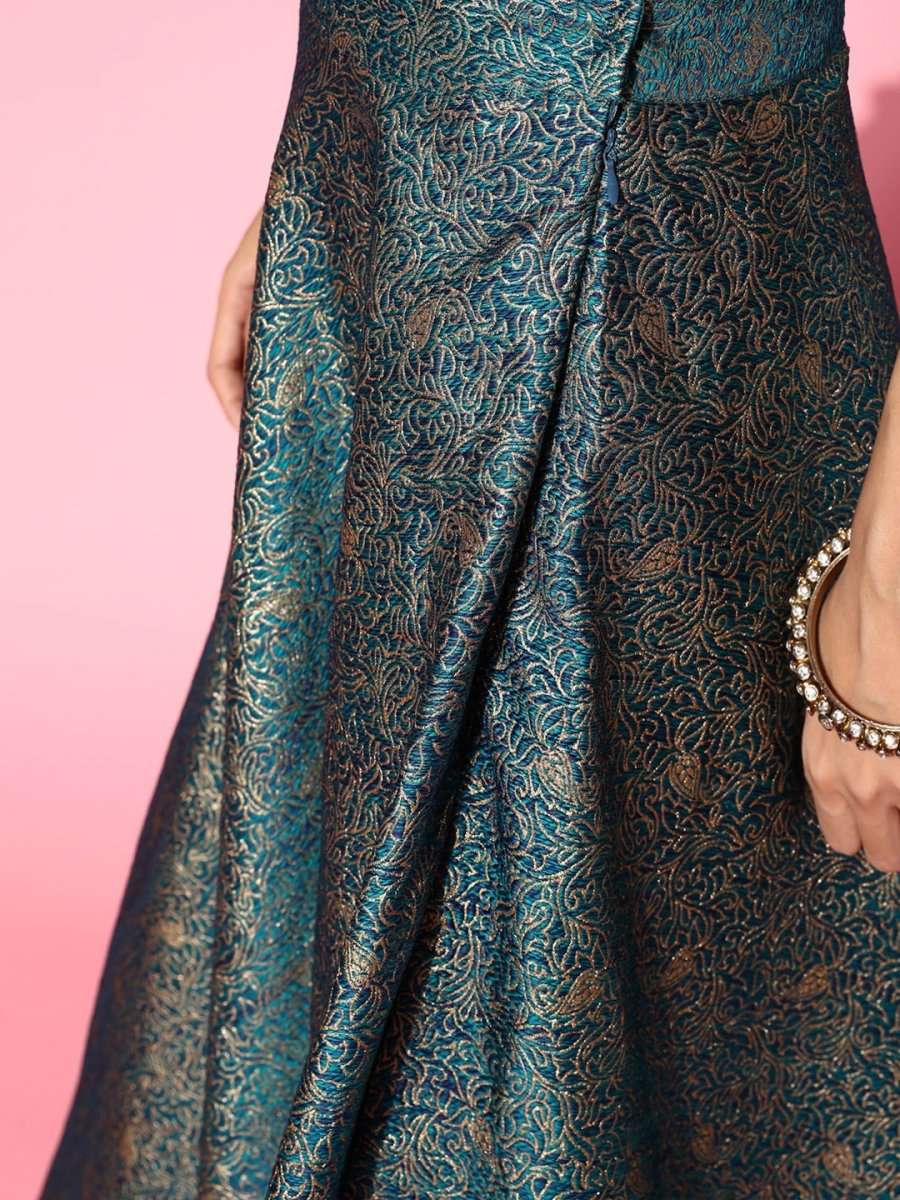 Beautiful Teal Woven Design Semi-stitched Lehenga Choli With Dupatta - Inddus.com