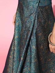Beautiful Teal Woven Design Semi-stitched Lehenga Choli With Dupatta - Inddus.com