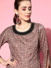 Beige and Grey Printed Embroidered Kurta with Dhoti Pants - Inddus.com