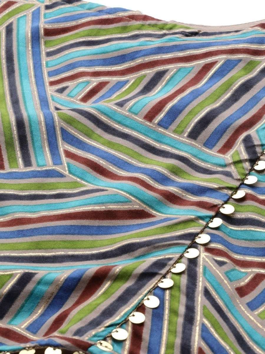 Beige & Blue Geometric Printed Crop Top - inddus-us