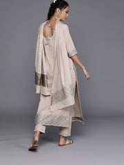Beige Cotton Blend Woven Design Straight Cut Suit - Inddus.com