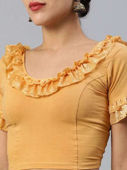 Beige Cotton Stretchable Saree Blouse With Ruffles - Inddus.com
