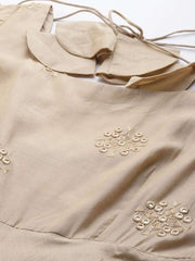 Beige Embroidered Anarkali Kurta with Net Dupatta - Inddus.com