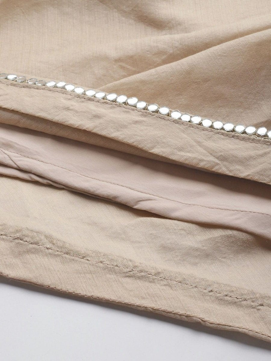 Beige Embroidered Anarkali Kurta with Net Dupatta - Inddus.com