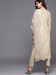 Beige Embroidered Kurta with Pants and Dupatta - Inddus.com