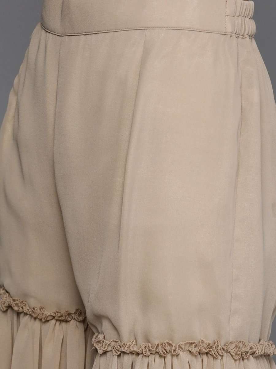 Beige Georgette Mirror Work Sharara Suit - inddus-us