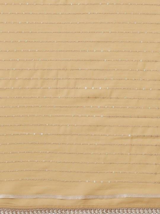Beige & Gold-Toned Sequinned Saree - Inddus.com