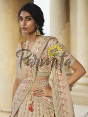 Beige Hand Embroidered Lehenga Choli Set - Inddus.com